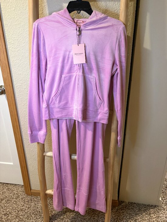 Juicy Couture Pants - Juicy Couture Pink Velour Tracksuit Hoodie Pants Set Large NWT